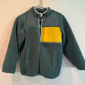 Kids Hanna Andersson Sherpa Fleece Jacket - forest green and yellow